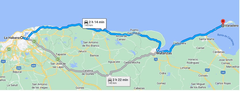 Mapa HabanaVaradero